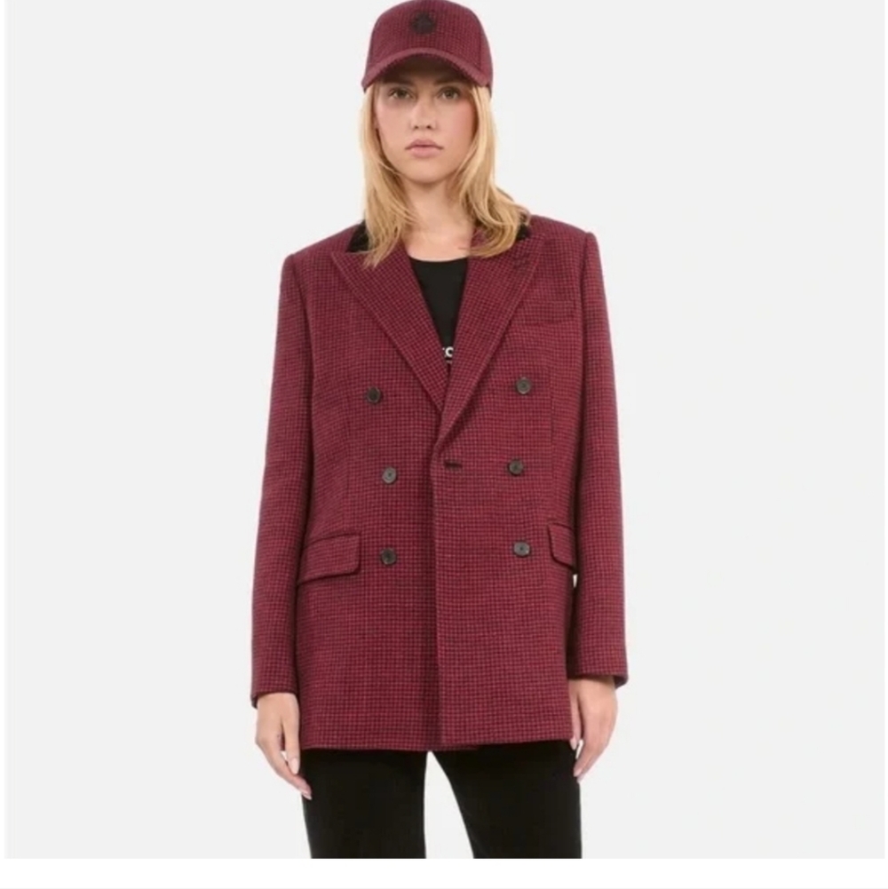 The Kooples Red & Black Houndstooth Wool Blazer Size France 42 / US 10 NWT